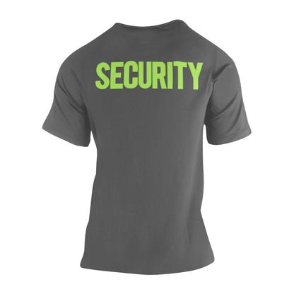 Security T-Shirt Front Back Print Men's Tee (Solid Design, Charcoal /  Neon)