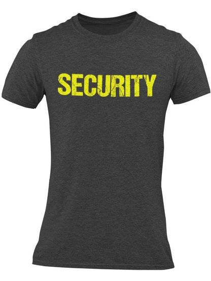 Security Men's Tee (Distressed Design, Heather Charcoal & Neon)