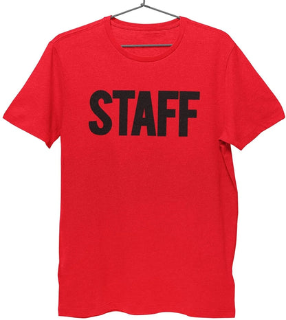Men's Staff T-Shirt Front Back Screen Print Tee (Red & Black)