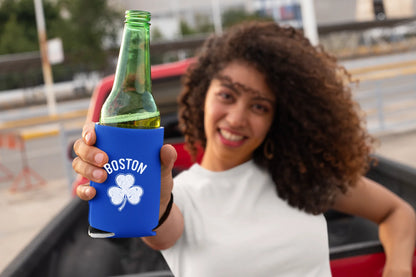 Irish Boston Shamrock White Design Custom Can Coolers Promotional