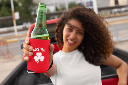 Irish Boston Shamrock White Design Custom Can Coolers Promotional