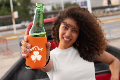 Irish Boston Shamrock White Design Custom Can Coolers Promotional