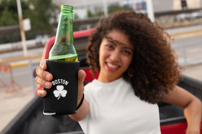Irish Boston Shamrock White Design Custom Can Coolers Promotional