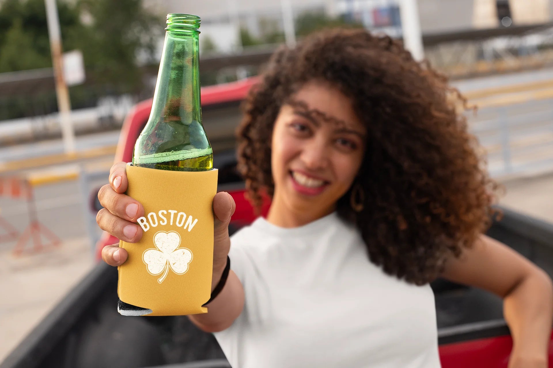 Irish Boston Shamrock White Design Custom Can Coolers Promotional