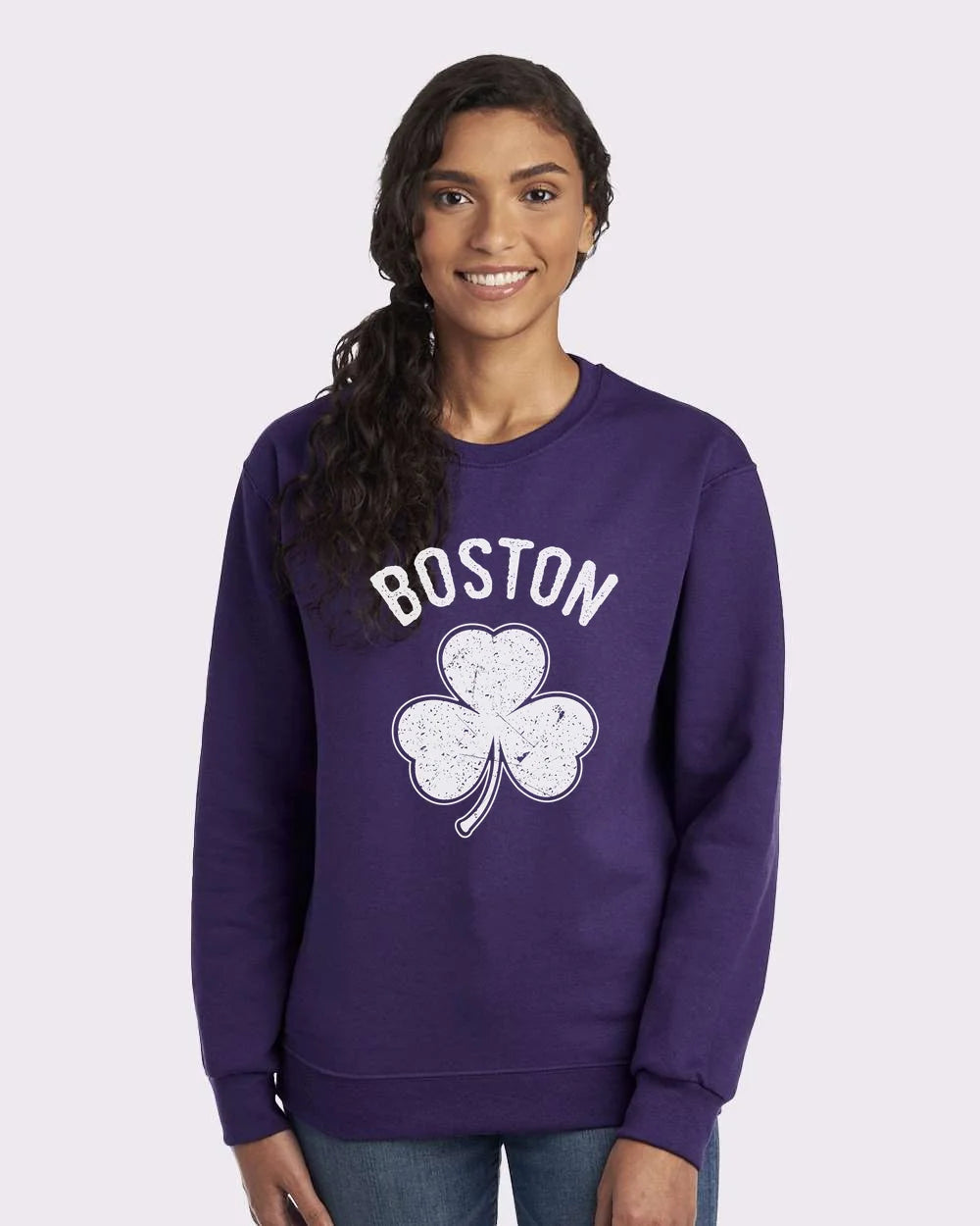 Irish Boston Shamrock White Design Custom Crewneck Sweatshirt