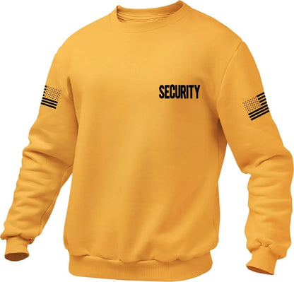 Security Pullover Crewneck Sweatshirt Chest & Back + USA Flag Sleeve Prints