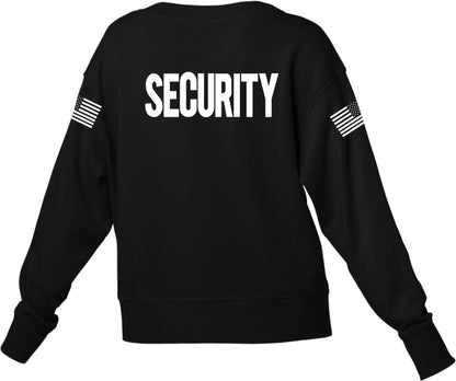 Security Pullover Crewneck Sweatshirt Chest & Back + USA Flag Sleeve Prints