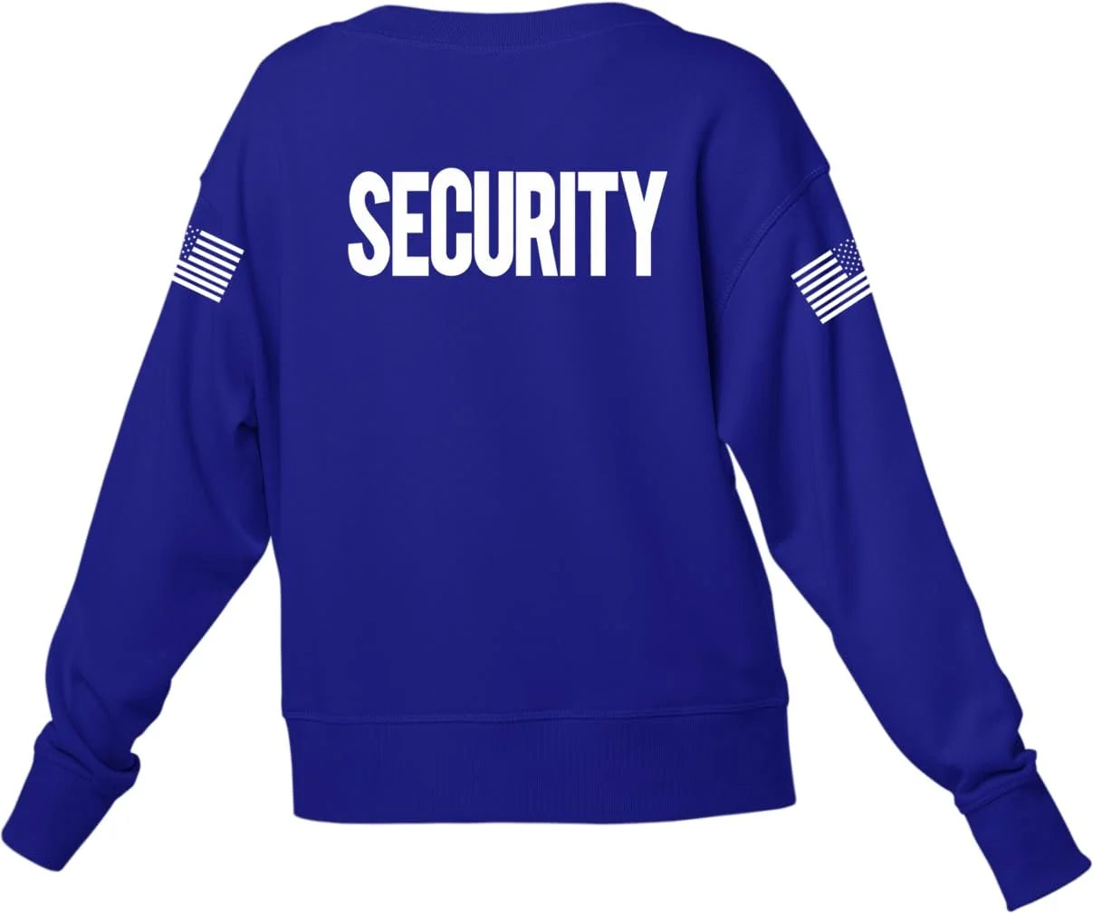 Security Pullover Crewneck Sweatshirt Chest & Back + USA Flag Sleeve Prints