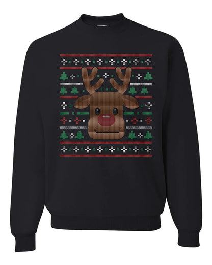 Ugly Xmas Reindeer Design Custom Crewneck Sweatshirt Black