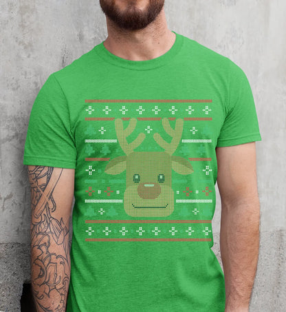 Ugly Xmas Reindeer Design Custom T-Shirt Heather Green