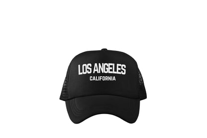 Los Angeles California White Retro Design Trucker Baseball Hat Black
