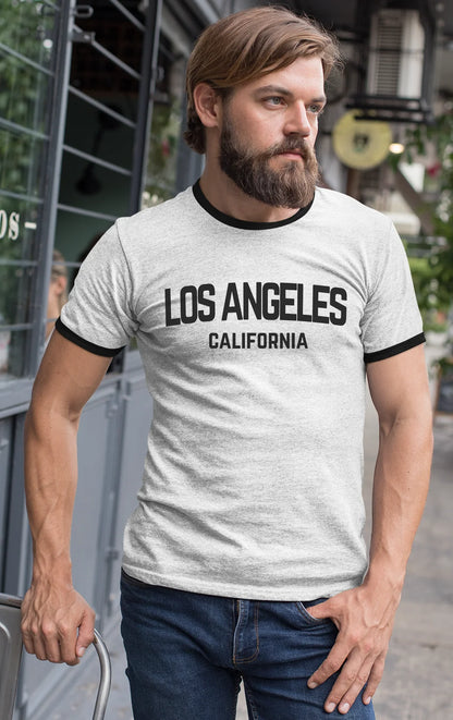 Los Angeles California Retro Black Design Custom Mens Ringer T-Shirt Customized Tee White/Black
