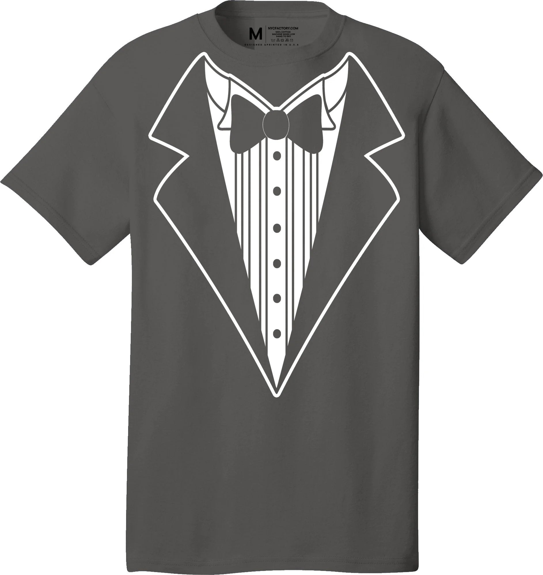 Men's Funny Tuxedo T-Shirt (Charcoal, Bowtie Design)