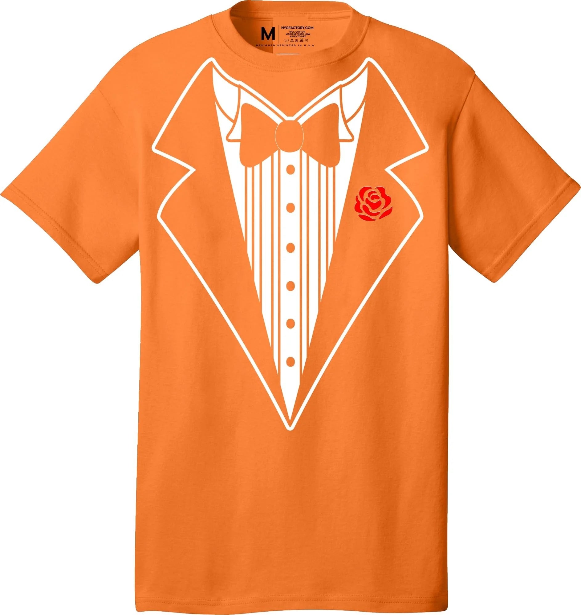 Men's Funny Tuxedo T-Shirt (Orange, Bowtie & Rose) - NYC Factory