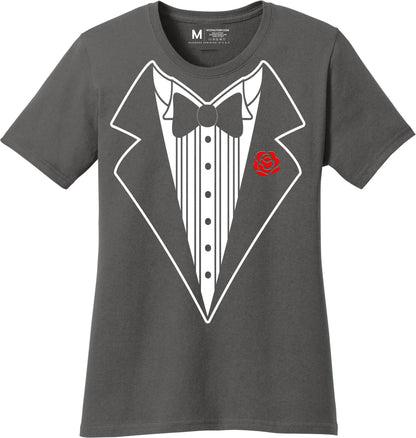 Ladies Faux Tuxedo T-Shirt (Charcoal & Rose)