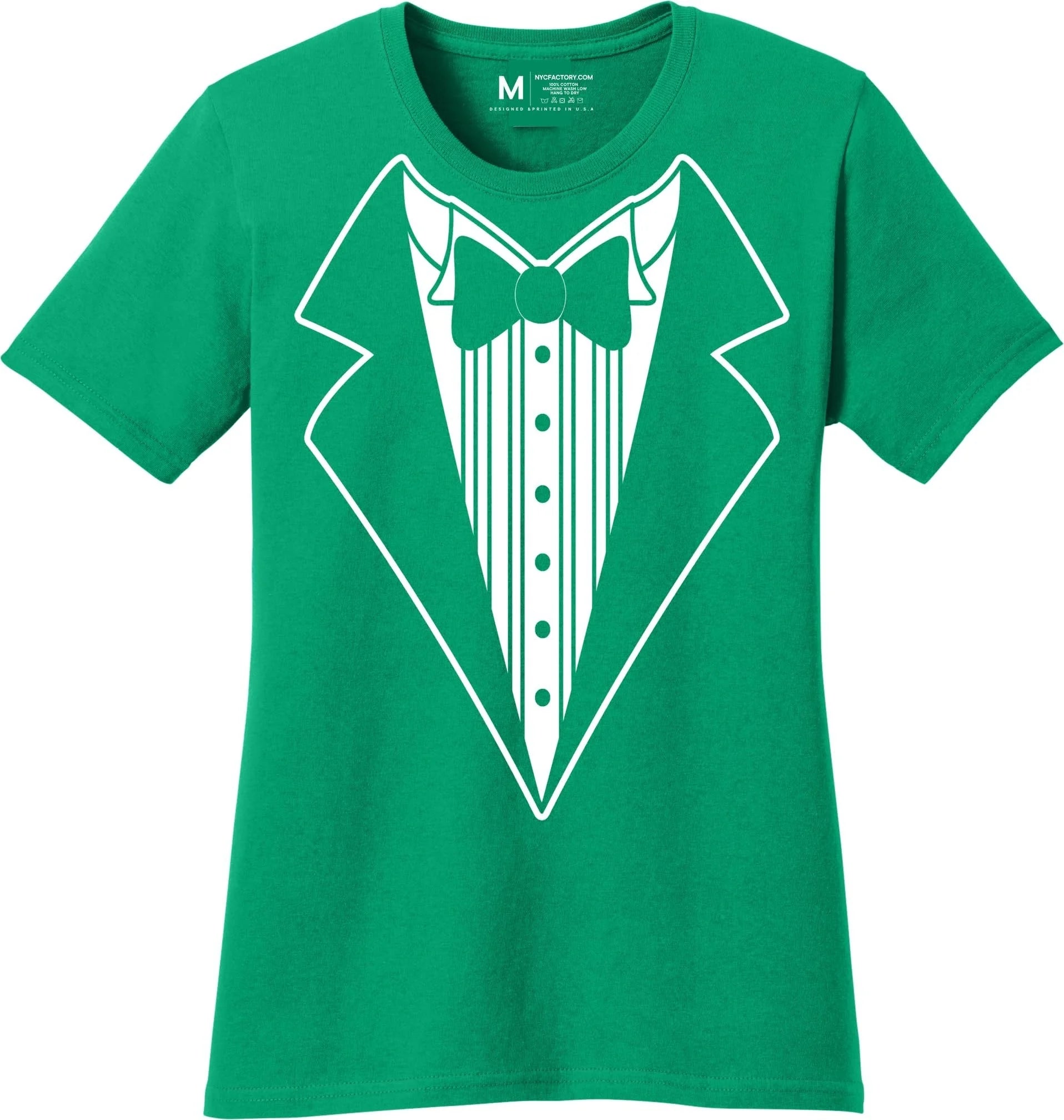 Ladies Faux Tuxedo T-Shirt (Irish Green, Bowtie)