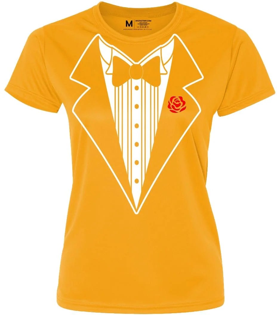 Ladies Faux Tuxedo T-Shirt (Gold & Rose) - NYC Factory