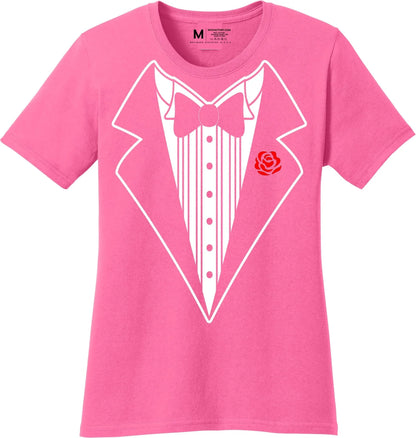 Ladies Faux Tuxedo T-Shirt (Hot Pink & Rose)