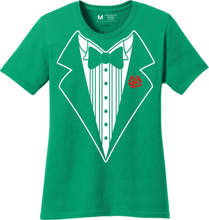 Ladies Faux Tuxedo T-Shirt (Irish Green & Rose)