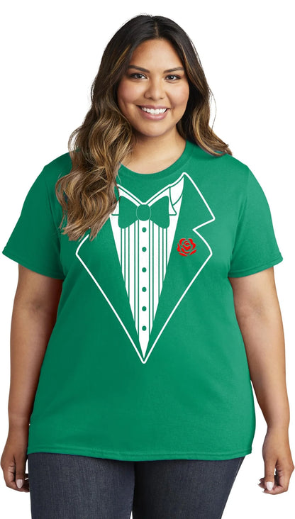 Ladies Faux Tuxedo T-Shirt (Irish Green & Rose)