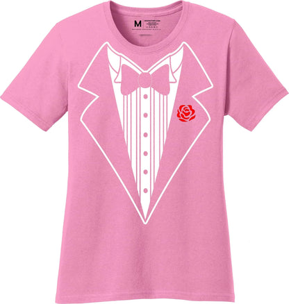 Ladies Faux Tuxedo T-Shirt (Pink & Rose)