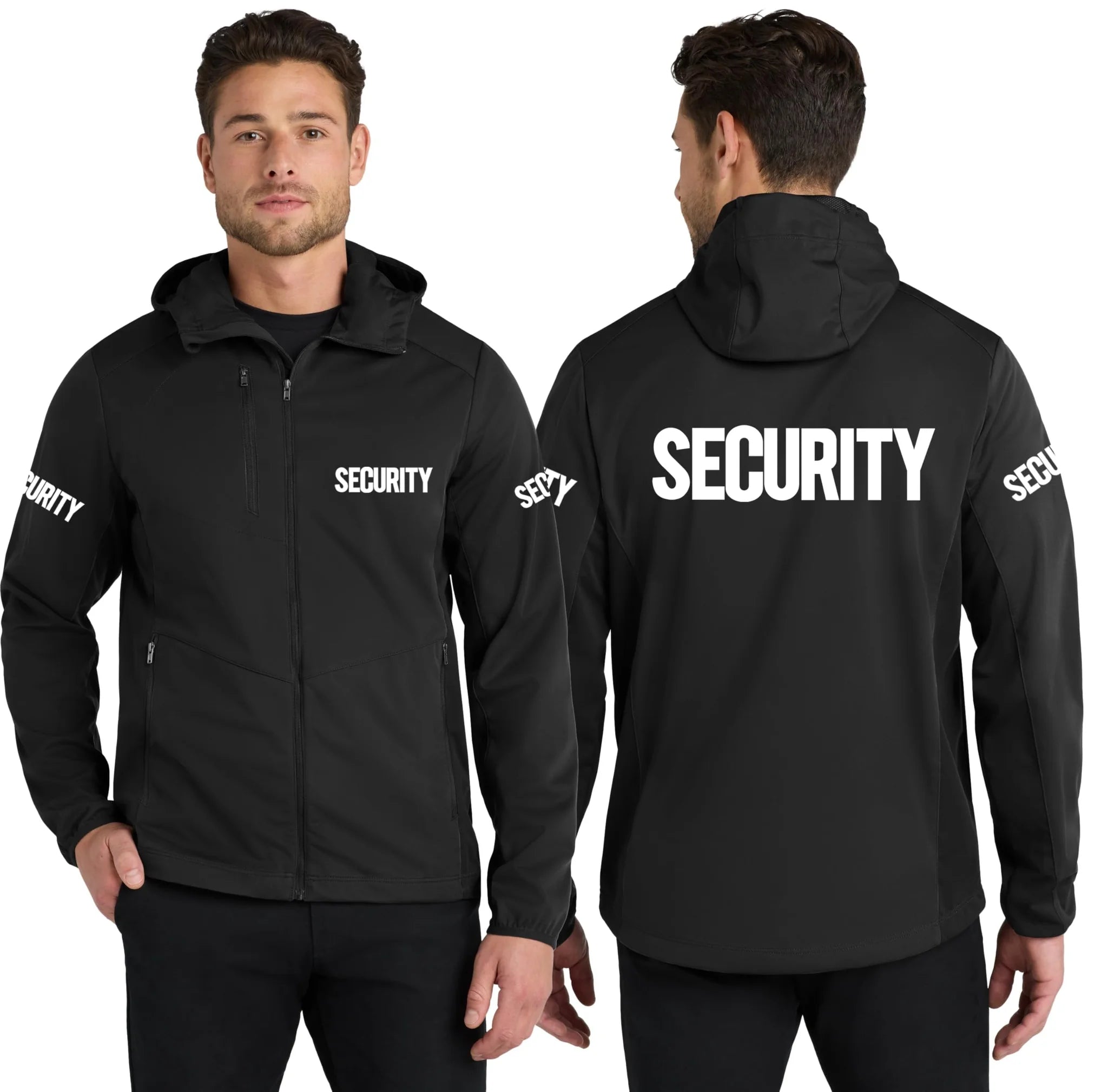 Men's Security Soft Shell Hooded Wind Breaker Guard Jacket Wind & Water Resistant - NYC Factory