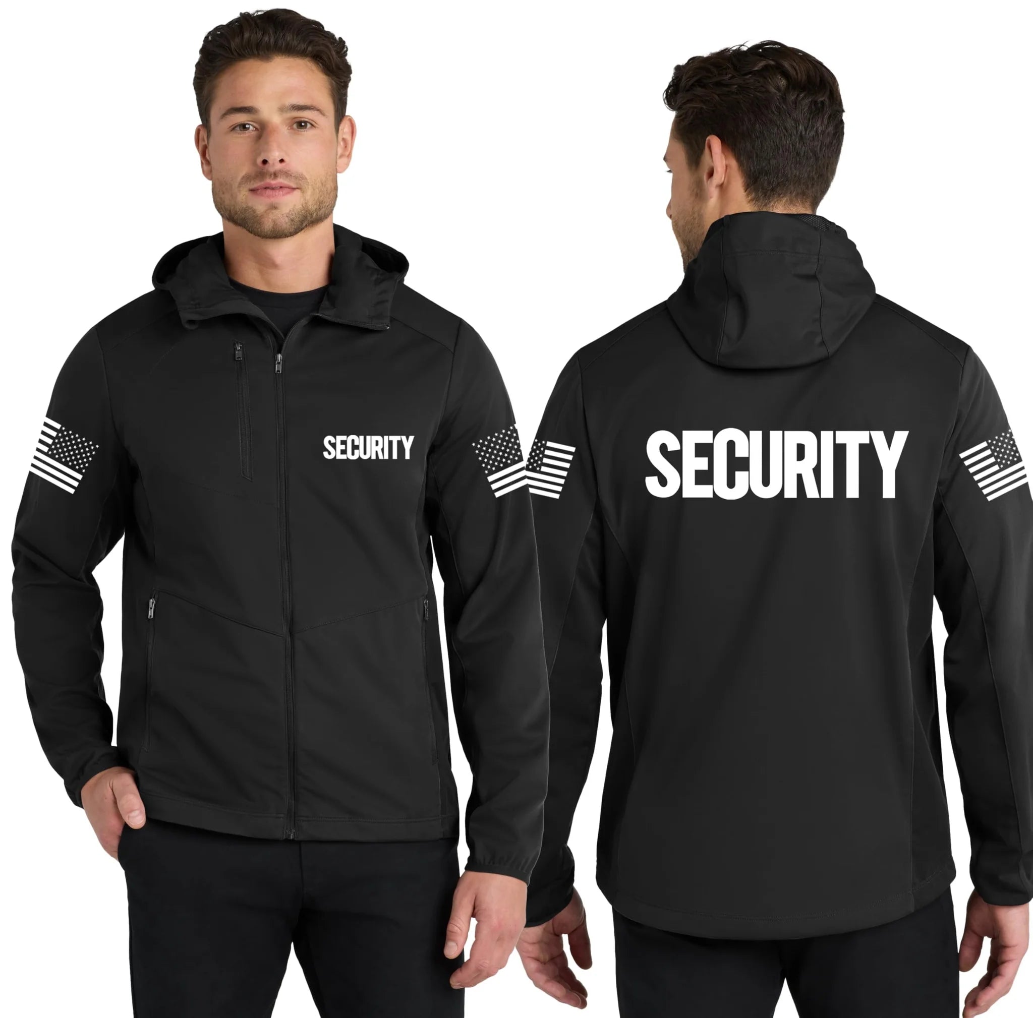 Men's Security Soft Shell Hooded Wind Breaker Guard Jacket Wind & Water Resistant - NYC Factory