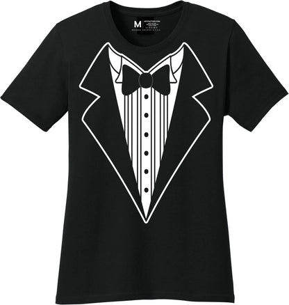 Ladies Faux Tuxedo T-Shirt (Black, Bowtie)