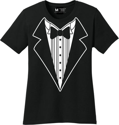 Ladies Faux Tuxedo T-Shirt (Black, Bowtie)