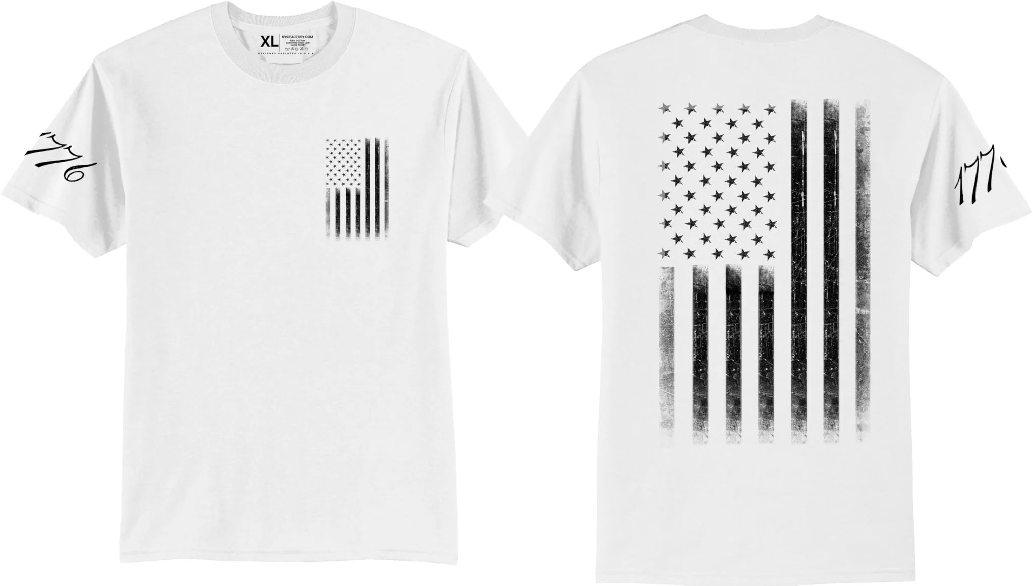 Men's USA Flag Tee Patriot Sleeve Print 1776 T-Shirts 4th of July - NYC Factory