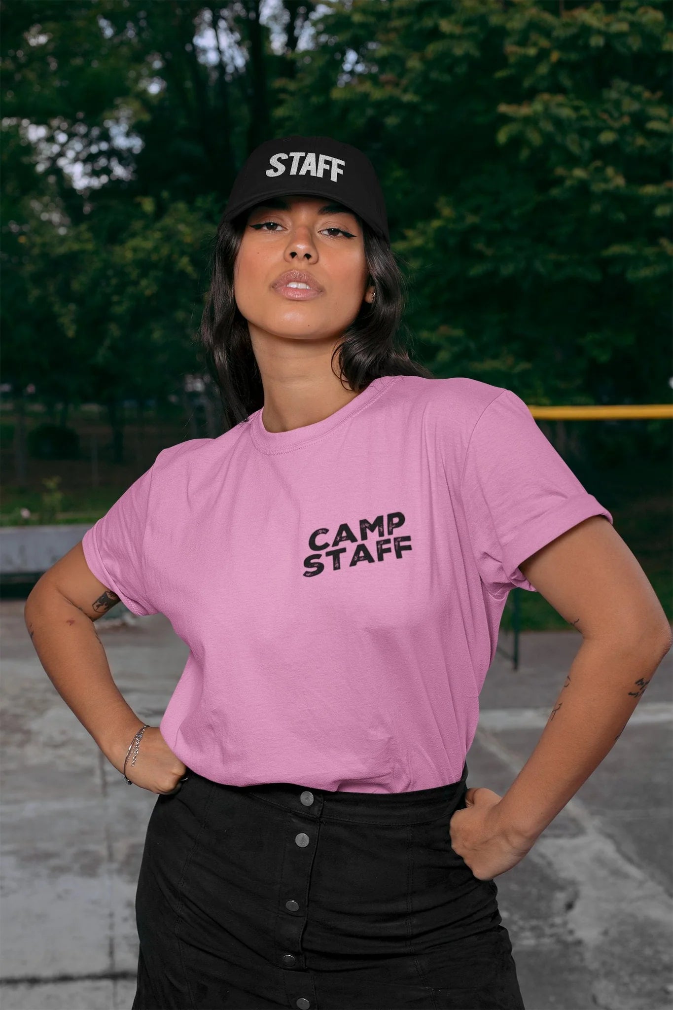 CAMP Staff T-Shirt Summer Counselor Rustic Design Cotton Tee (Chest & Back Print)