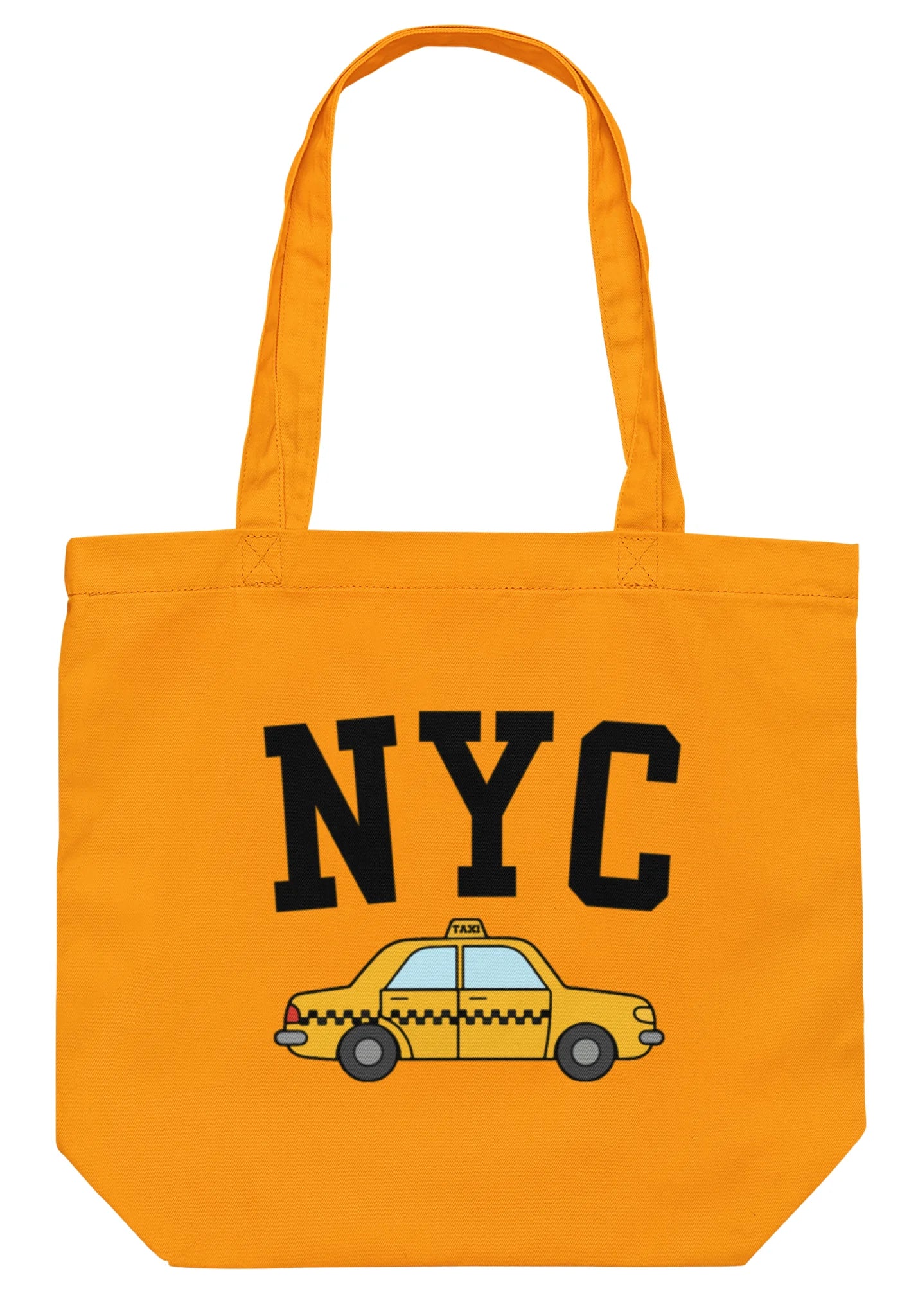 Gold Jumbo tote bag with 'NYC' and taxi illustration on a white background