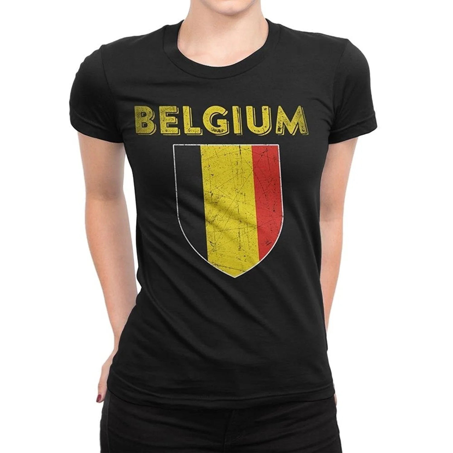 NYC FACTORY Belgium Flag Tee Ladies Football T-Soccer Shirt T-Shirt Womens II - NYC Factory