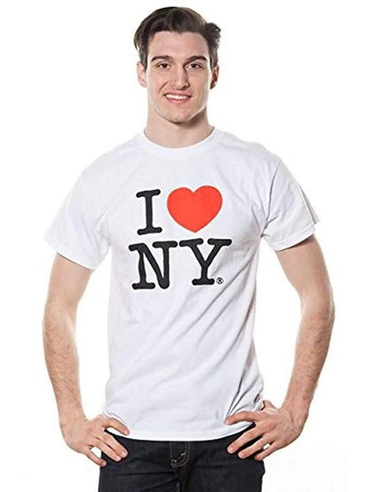 I Love NY Mens Short Sleeve T-Shirt White (Medium) - NYC Factory