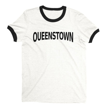 Queenstown New Zealand Ringer Tee Retro Style Men's T-Shirt - NYC Factory - White