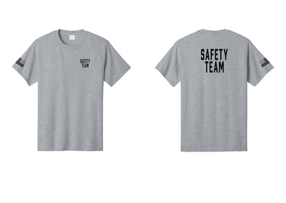 NYC Factory Safety Team T-Shirt for Events, Venues & Volunteers (Classic) - Chest + Back + US Flag Sleeve - Athletic Heather