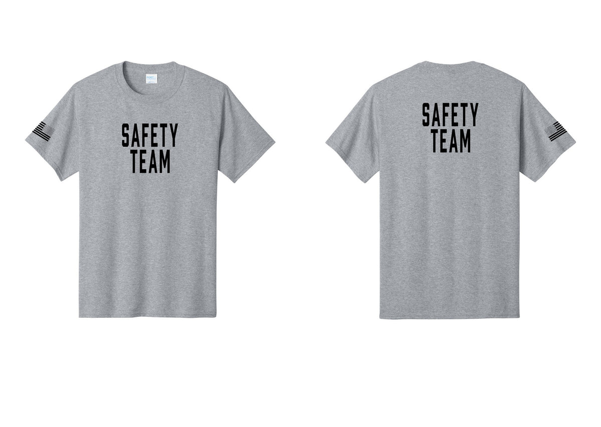NYC Factory Safety Team T-Shirt for Events, Venues & Volunteers (Classic) - Front + Back + US Flag Sleeve - Athletic Heather