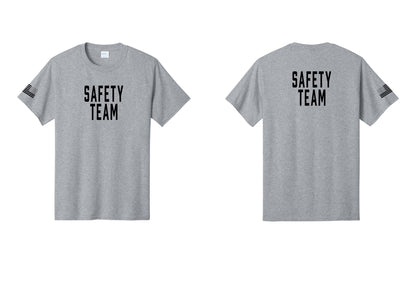 NYC Factory Safety Team T-Shirt for Events, Venues & Volunteers (Classic) - Front + Back + US Flag Sleeve - Athletic Heather