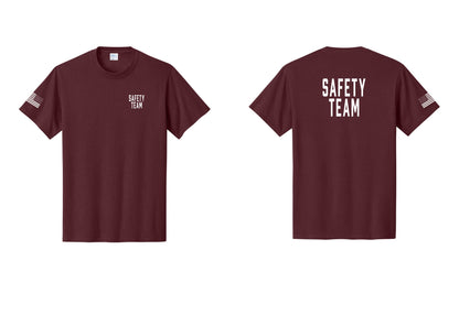 NYC Factory Safety Team T-Shirt for Events, Venues & Volunteers (Classic) - Chest + Back + US Flag Sleeve - Athletic Maroon