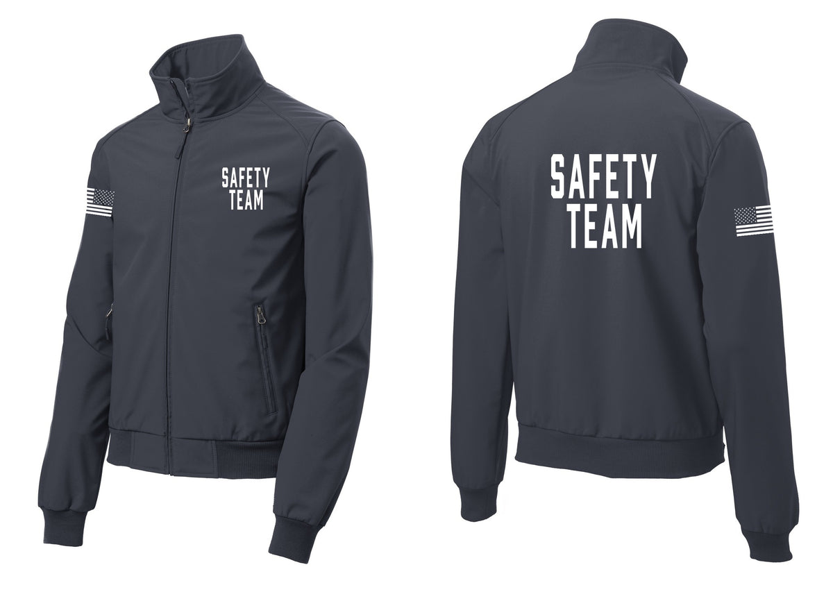 NYC Factory Safety Team Soft Shell Bomber Jacket (Classic) - Chest + Back + US Flag Sleeve - Battleship Grey