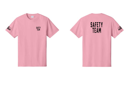 NYC Factory Safety Team T-Shirt for Events, Venues & Volunteers (Classic) - Chest + Back + US Flag Sleeve - Candy Pink