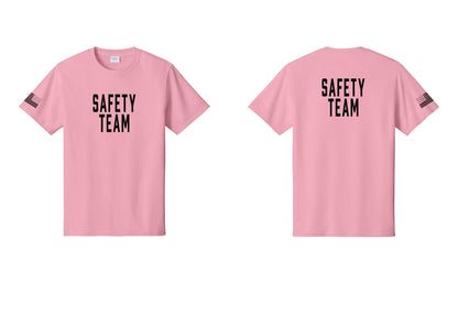 NYC Factory Safety Team T-Shirt for Events, Venues & Volunteers (Classic) - Front + Back + US Flag Sleeve - Candy Pink