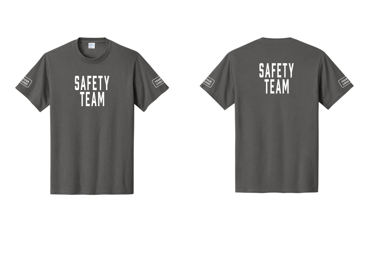 NYC Factory Custom Logo Safety Team T-Shirt for Events, Venues & Volunteers (Classic) - Front + Back + Your Logo Sleeves - Charcoal