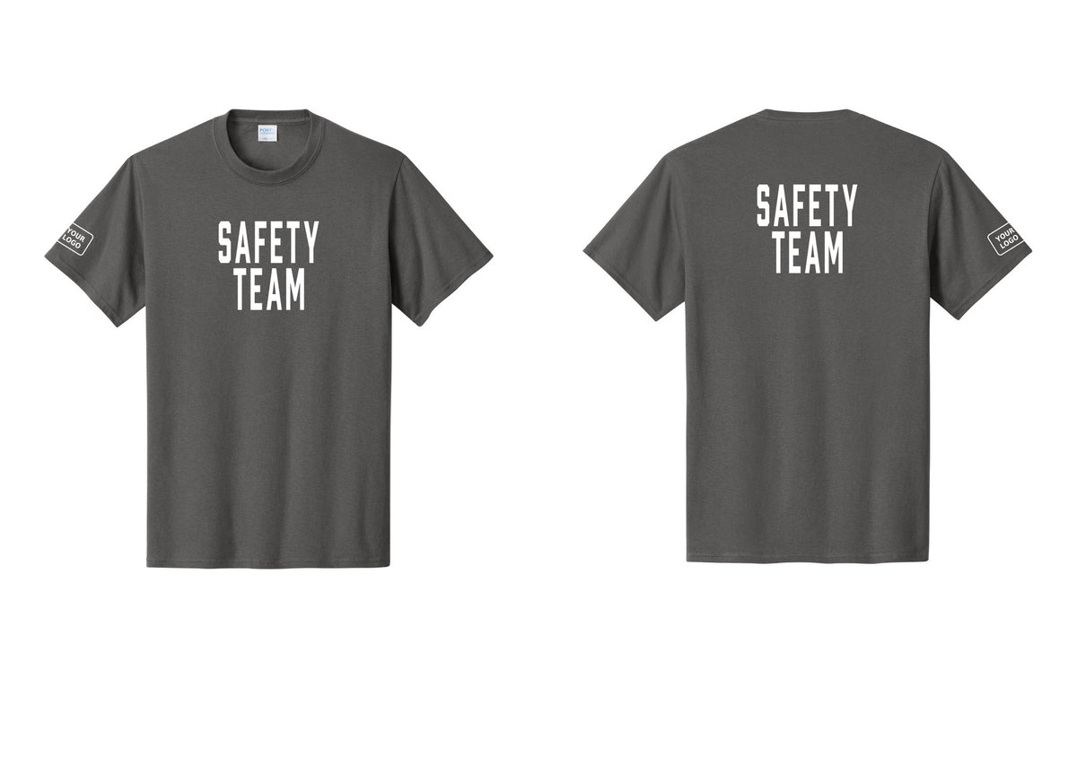 NYC Factory Custom Logo Safety Team T-Shirt for Events, Venues & Volunteers (Classic) - Front + Back + Your Logo Sleeve - Charcoal