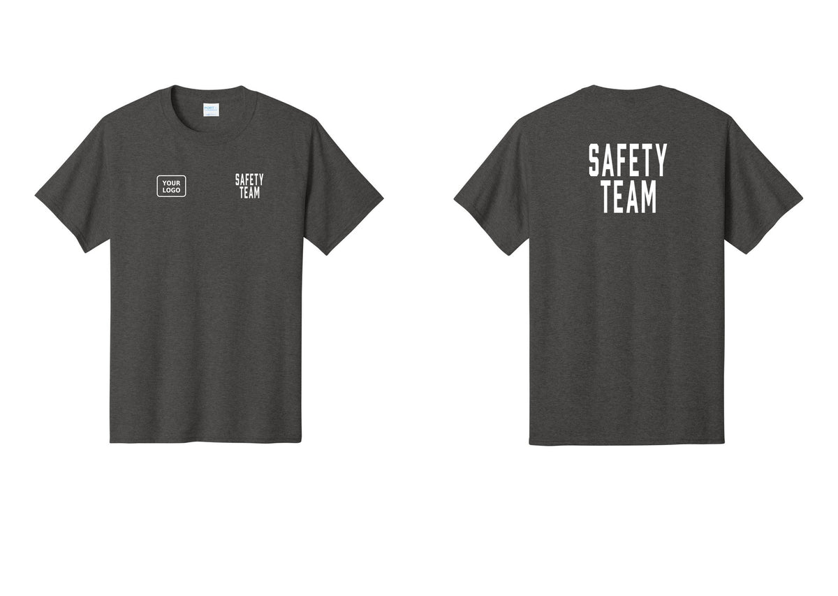 NYC Factory Custom Logo Safety Team T-Shirt for Events, Venues & Volunteers (Classic) - SAFETY TEAM + Your Logo + Back - Dark Heather Grey