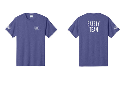 NYC Factory Custom Logo Safety Team T-Shirt for Events, Venues & Volunteers (Classic) - Your Logo + Back + US Flag Sleeve - Heather Purple