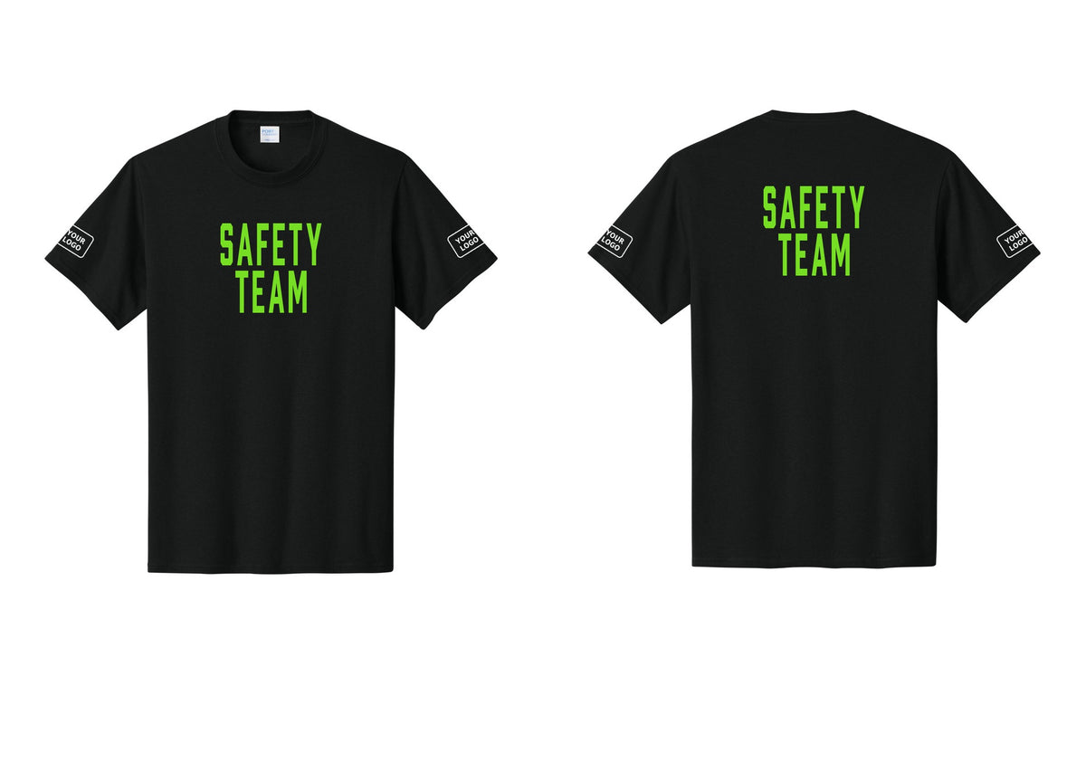 NYC Factory Custom Logo Safety Team T-Shirt for Events, Venues & Volunteers (Classic) - Front + Back + Your Logo Sleeves - Black / Neon