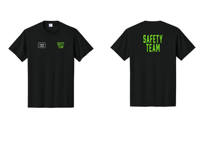 NYC Factory Custom Logo Safety Team T-Shirt for Events, Venues & Volunteers (Classic) - SAFETY TEAM + Your Logo + Back - Black / Neon