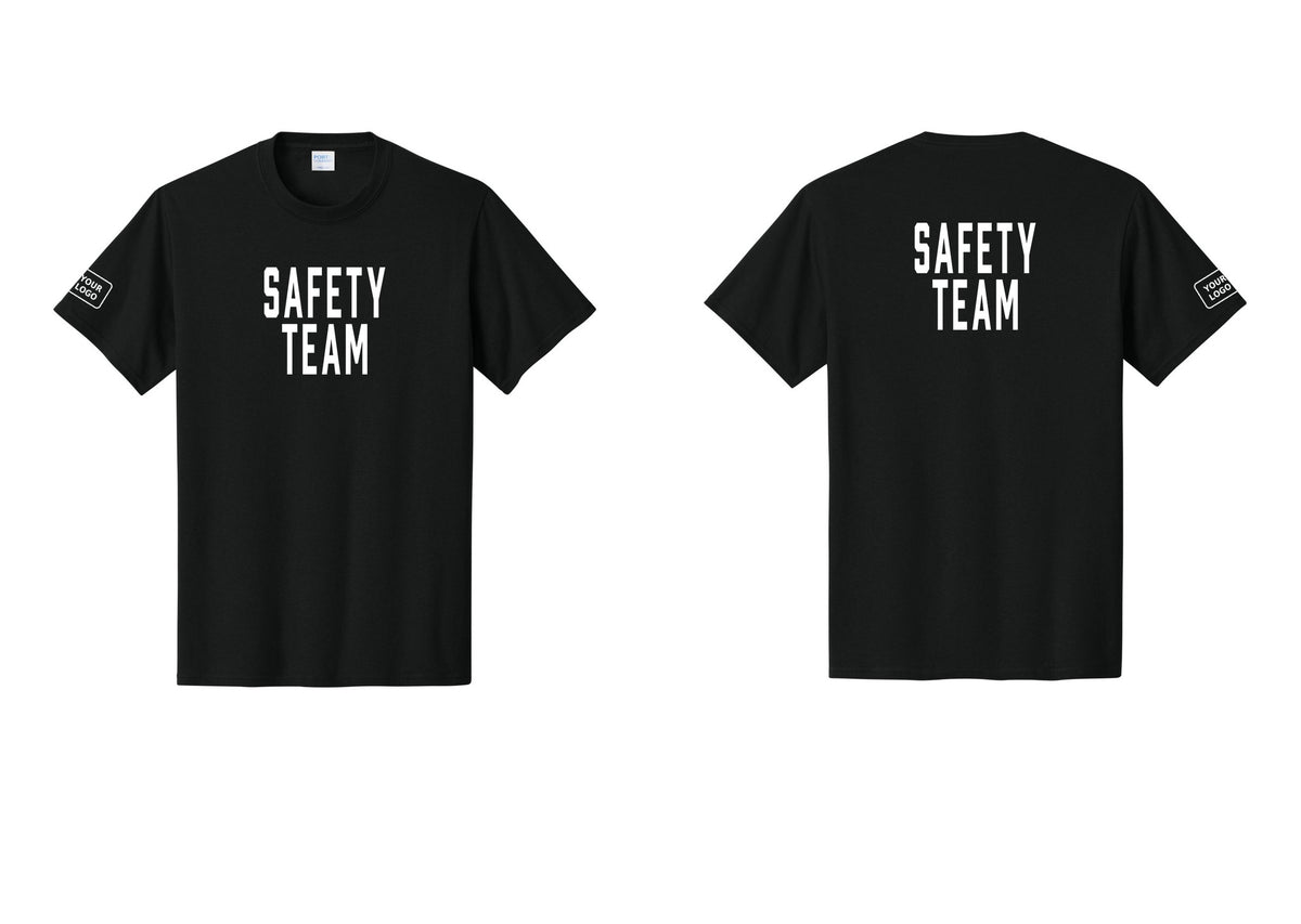 NYC Factory Custom Logo Safety Team T-Shirt for Events, Venues & Volunteers (Classic) - Front + Back + Your Logo Sleeve - Black