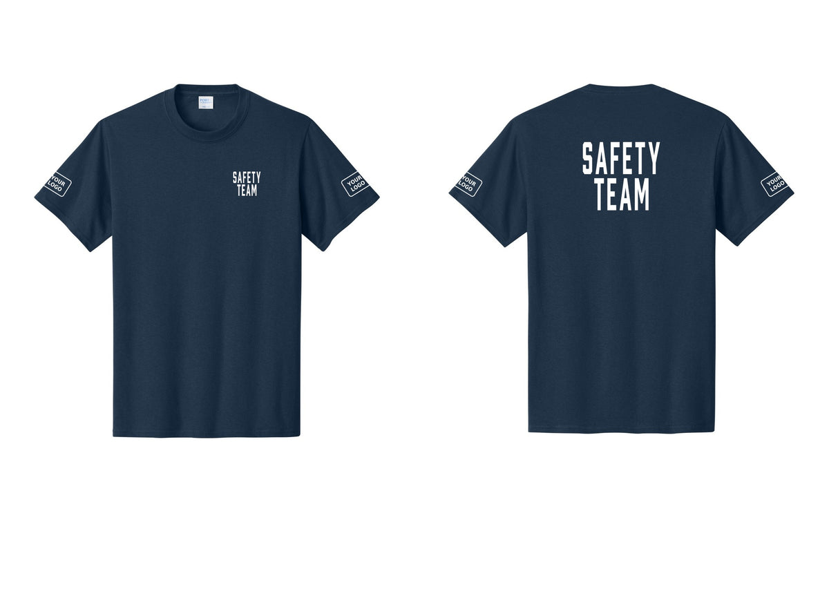 NYC Factory Custom Logo Safety Team T-Shirt for Events, Venues & Volunteers (Classic) - Chest + Back + Your Logo Sleeves - Navy